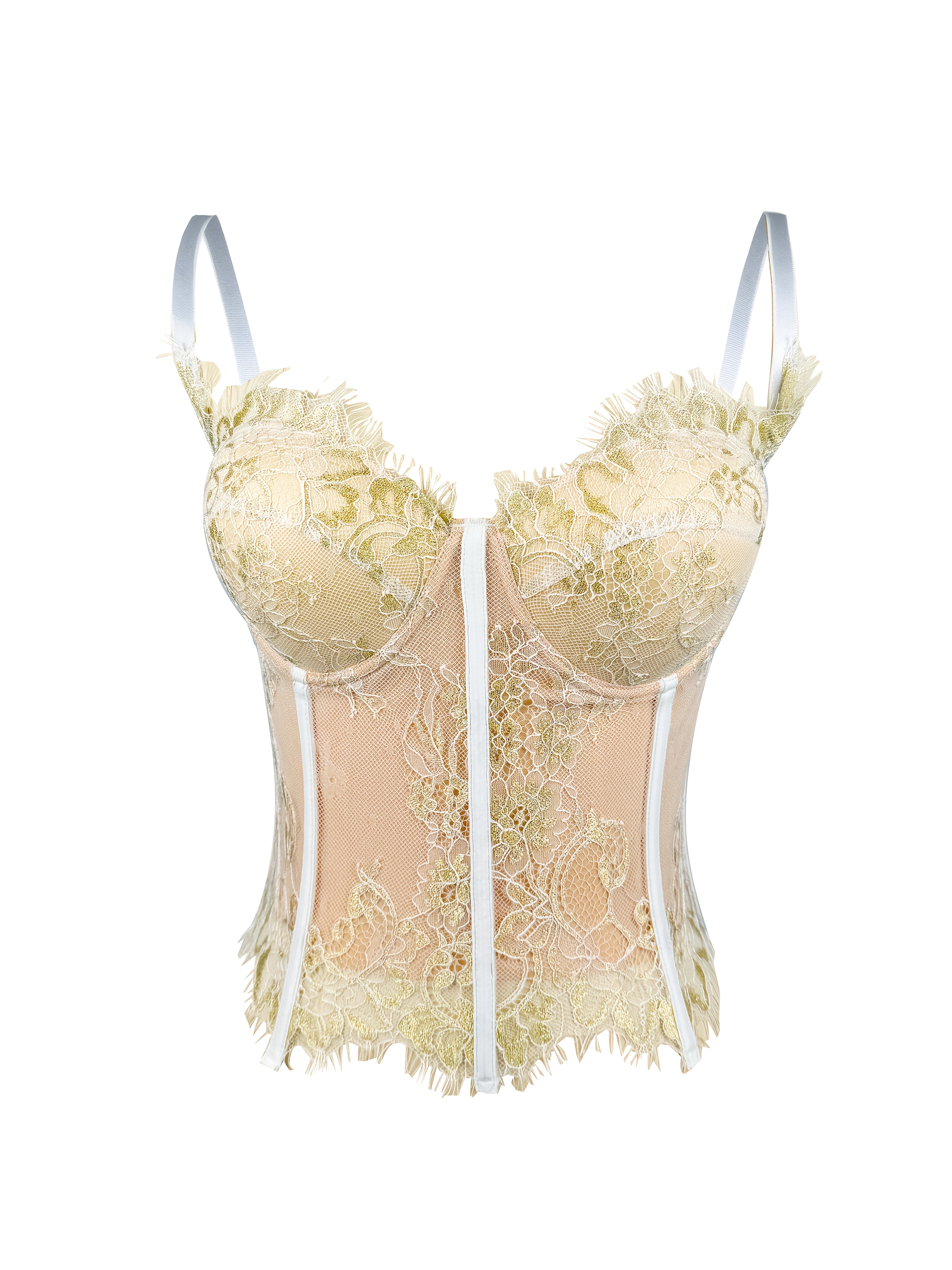 Polyester 88.00% Elastane 12.00% Elegant Lace Camisole Vest for Women - Solid Color Sleeveless Fishbone Corset with Contrast Lace Detail - Versatile Spring/Summer/Fall Outerwear
